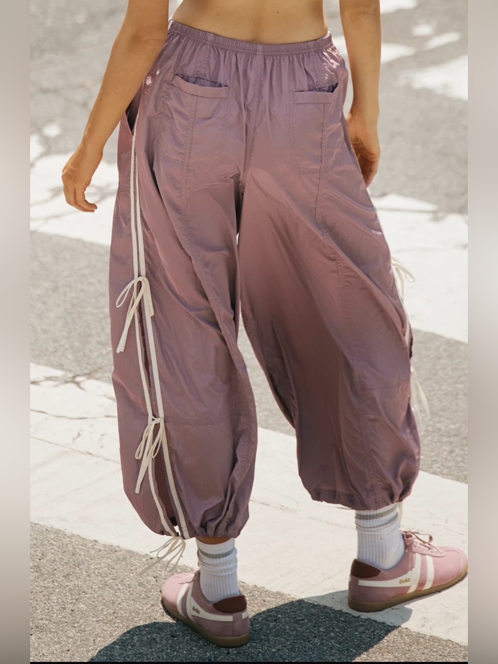 Anthropologie Dusty Lavender Bow Tie Balloon Track Pants